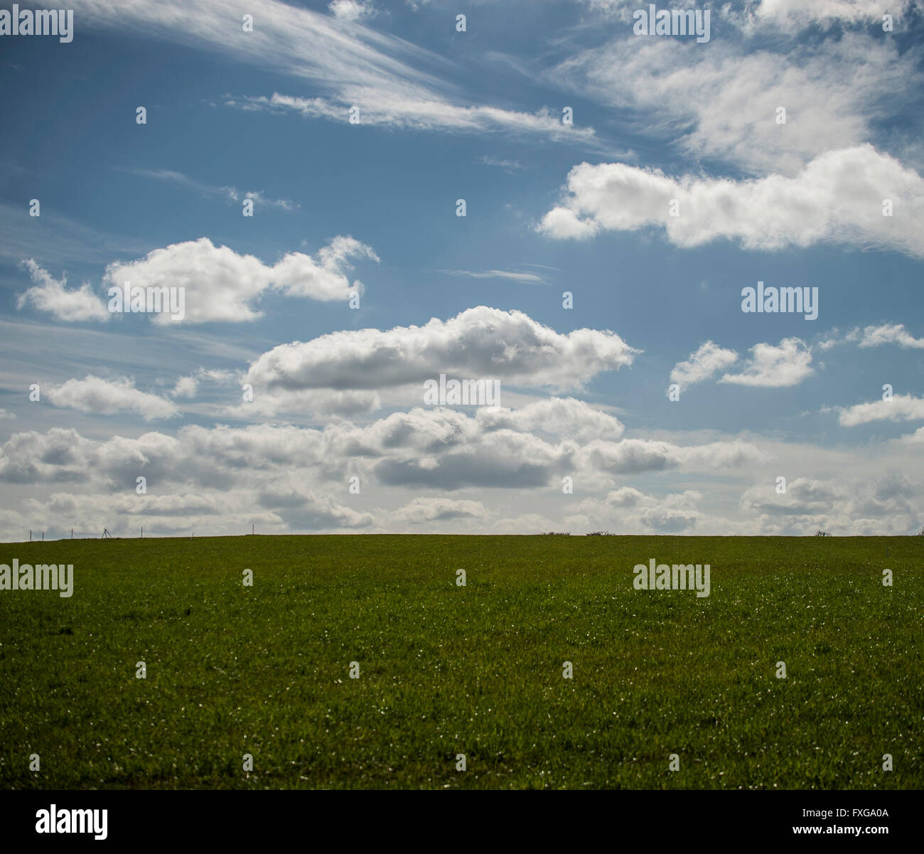 Belle journée des nuages dans le ciel bleu au-dessus de Grassy hill Banque D'Images