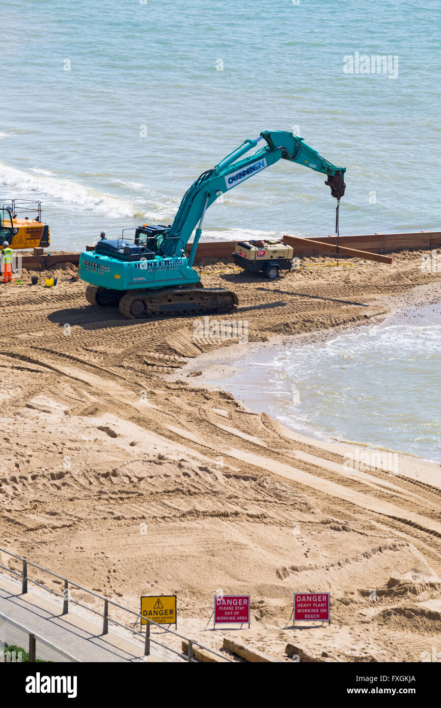 La régénération des plages travaille à Fisherman's Walk, Southbourne, Bournemouth Banque D'Images