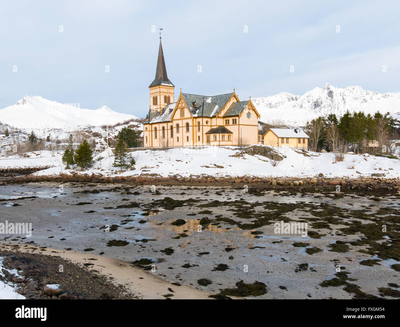 Vagan Église ou Cathédrale Lofoten dans Kabelvag, Austvagoy, Lofoten, Norvège Banque D'Images