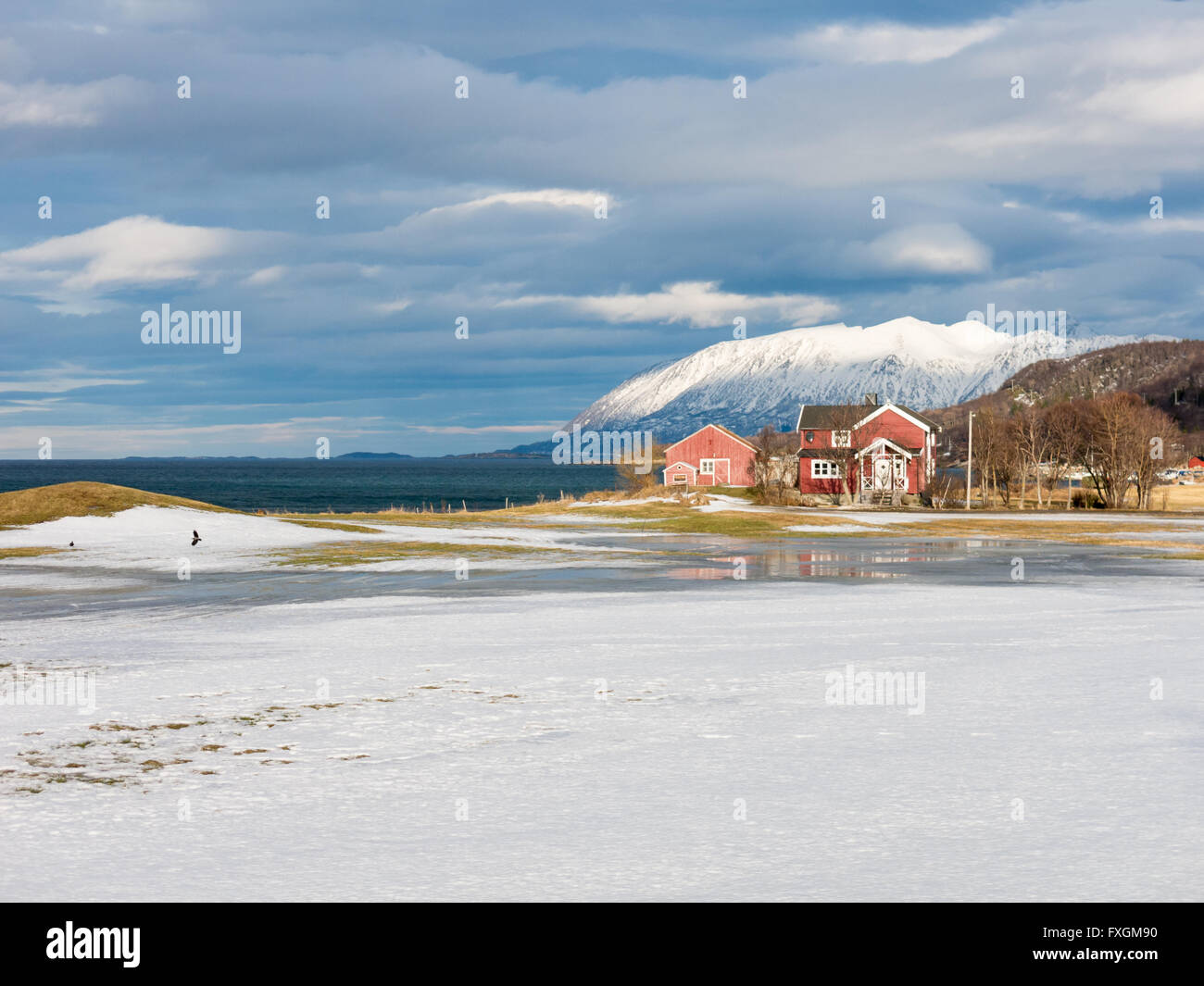 Compte tenu de l'hiver et Hemmestad Kvaefjord à Harstad, Troms county dans le nord de la Norvège Banque D'Images