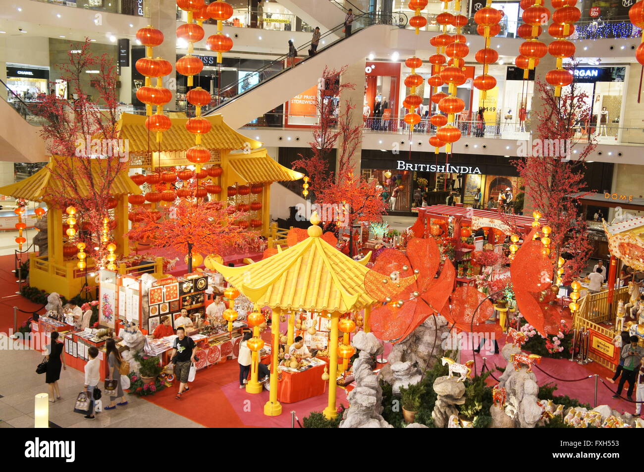 Centre commercial de Malaisie décoré pour célébration du Nouvel An chinois Banque D'Images
