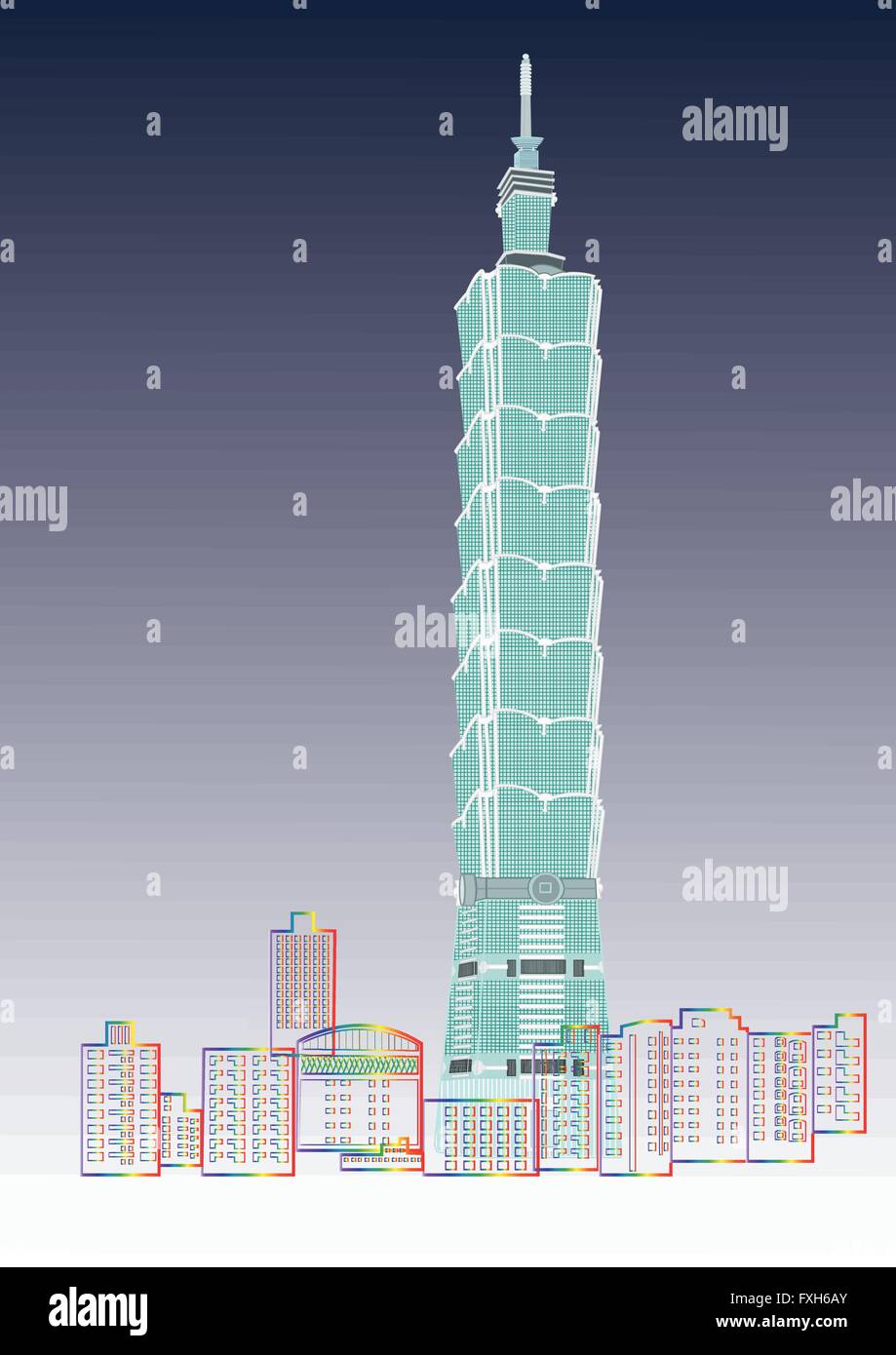 La Taipei, Taïwan sur les toits de la ville au crépuscule Illustration de Vecteur