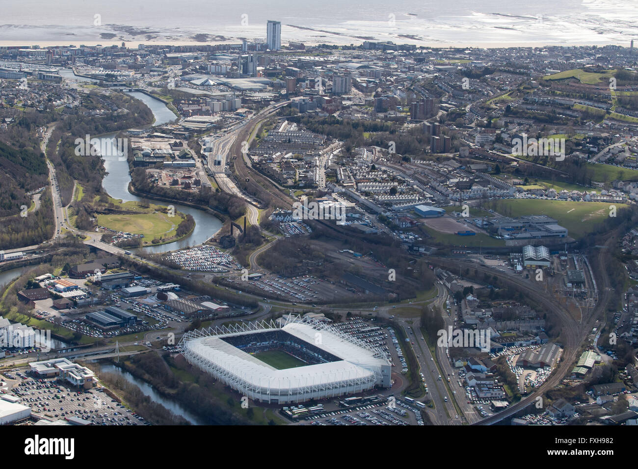 Photos aériennes du stade Liberty à Swansea, Pays de Galles du sud. Banque D'Images
