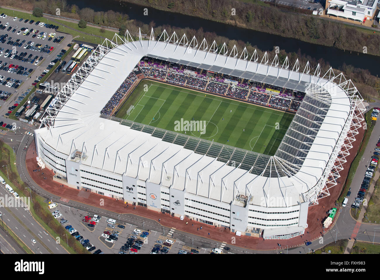 Photos aériennes du stade Liberty à Swansea, Pays de Galles du sud. Banque D'Images