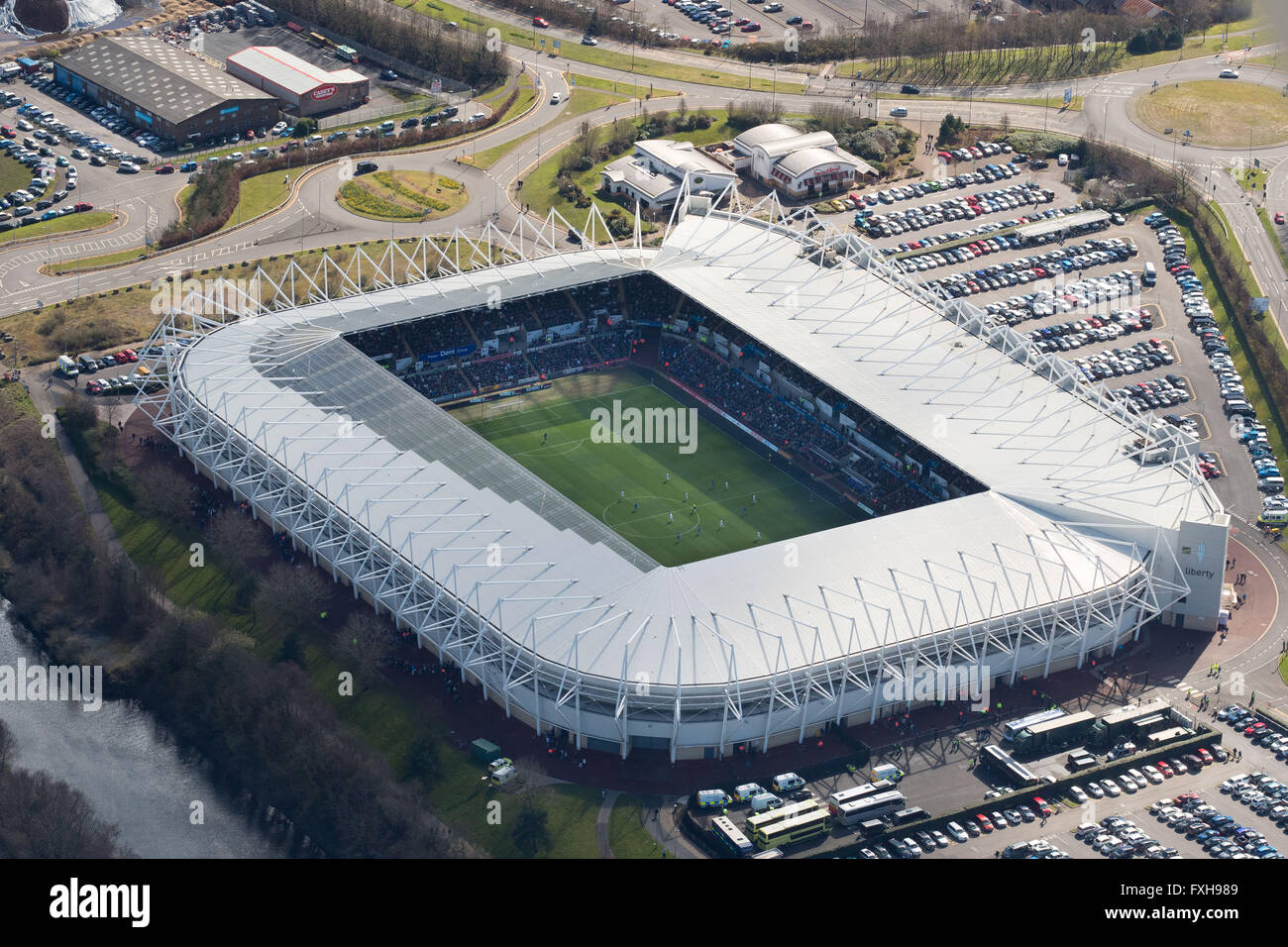 Photos aériennes du stade Liberty à Swansea, Pays de Galles du sud. Banque D'Images
