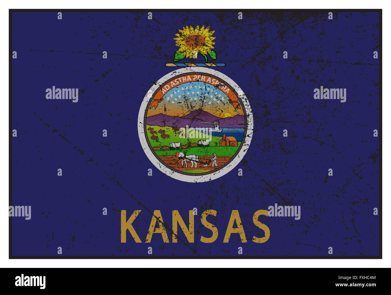 Un grunged Kansas State flag isolé sur fond blanc Banque D'Images