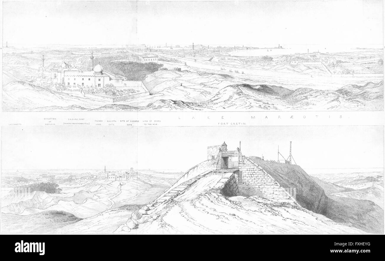 Alexandrie : ancienne : port Pharos lake, antique print 1851 Banque D'Images