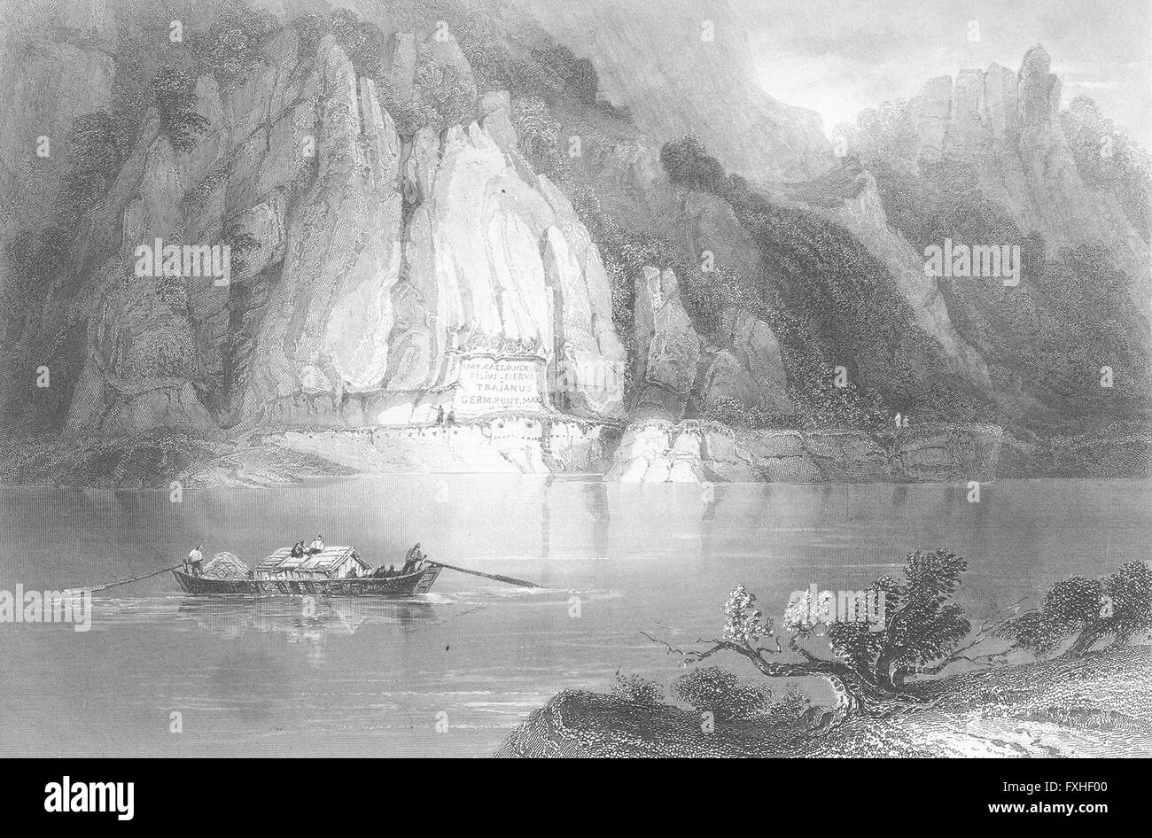 Hongrie : Inscription, Trajan Danube 72038 campagne, ancien 1850 Banque D'Images