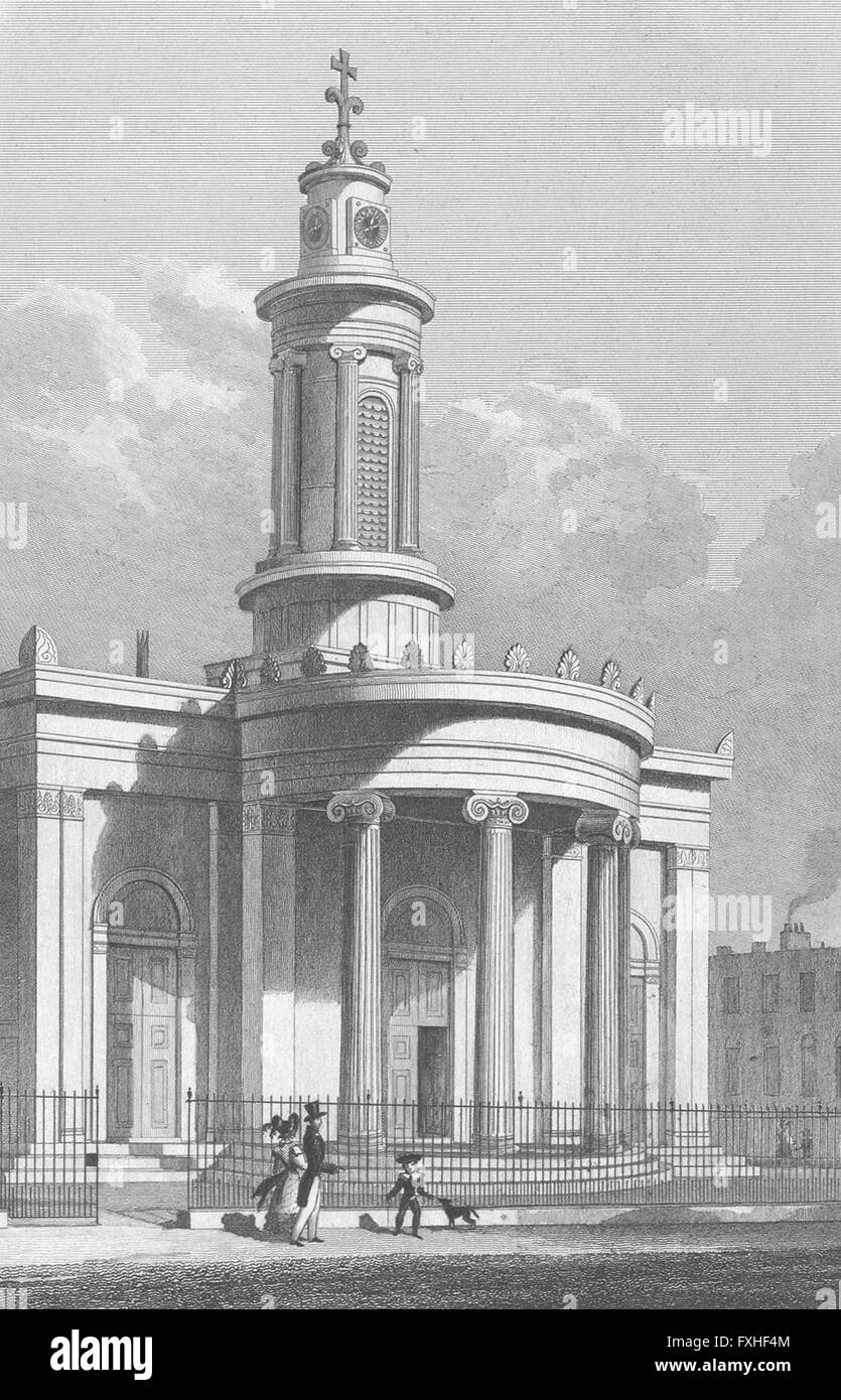 Londres : La nouvelle église, Camden Town, antique print 1828 Banque D'Images Londres : La nouvelle église, Camden Town, antique print 1828 Banque D'Images