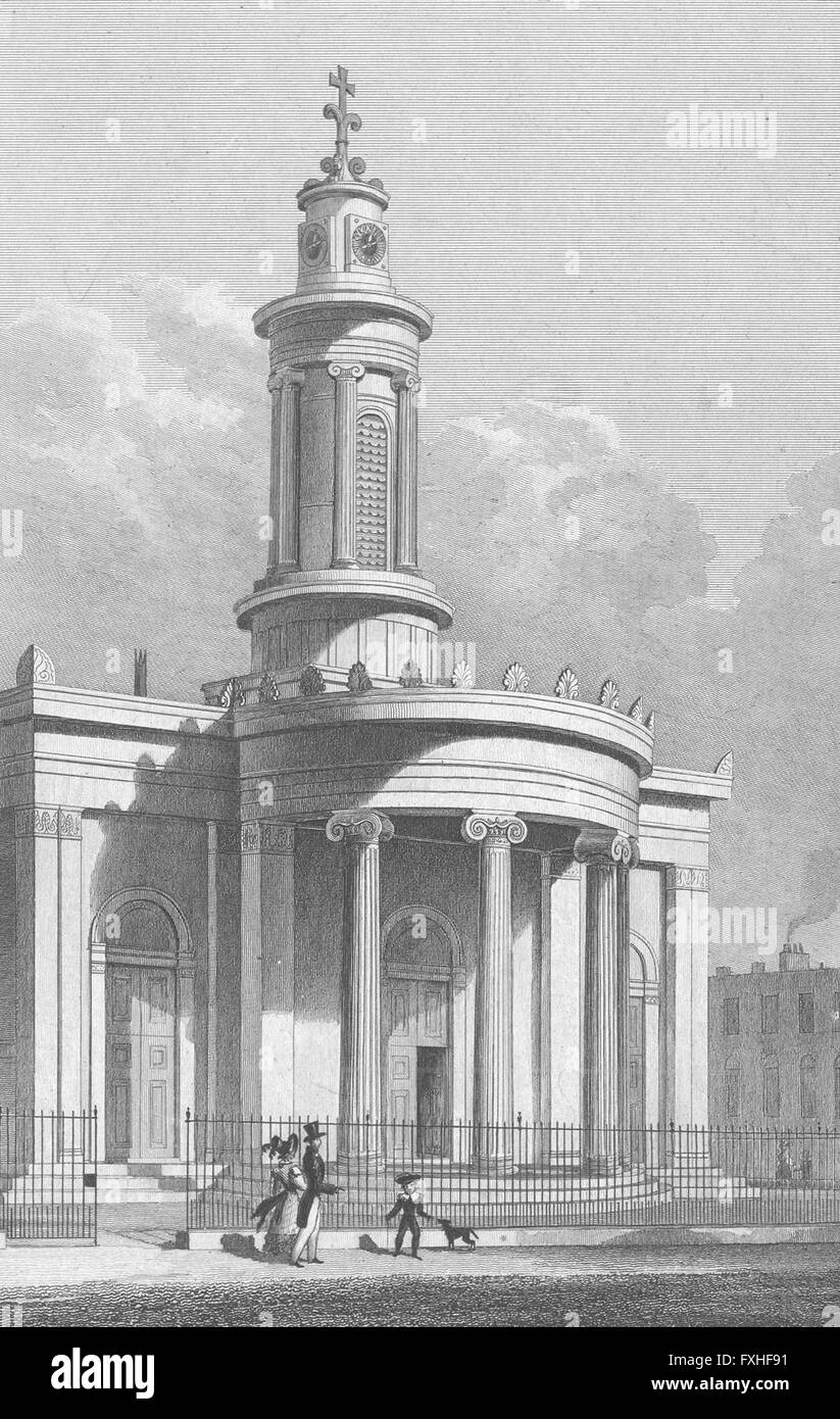 Londres : La nouvelle église, Camden Town, antique print 1828 Banque D'Images Londres : La nouvelle église, Camden Town, antique print 1828 Banque D'Images
