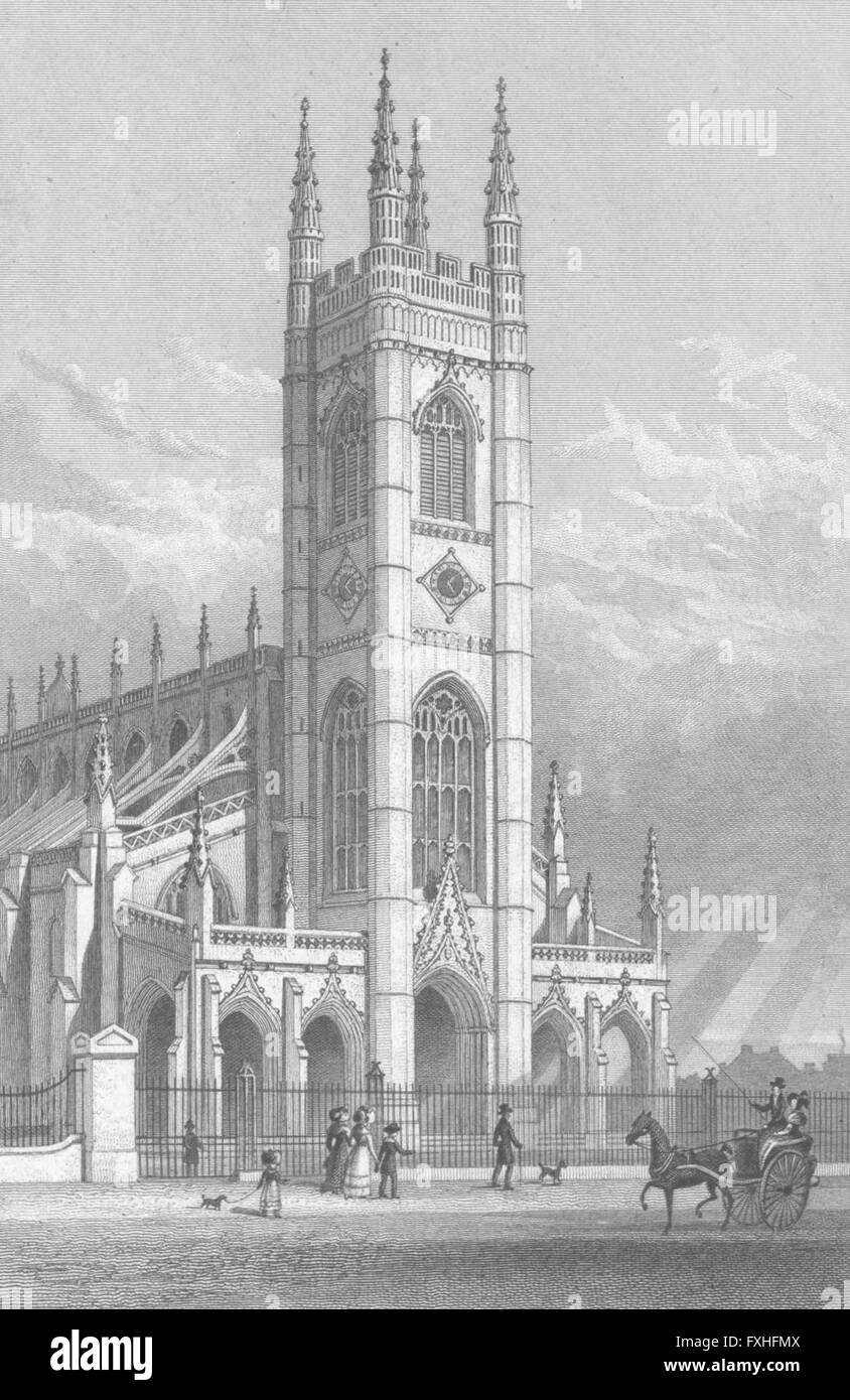 Londres : St Lukes Church, Chelsea, antique print 1828 Banque D'Images