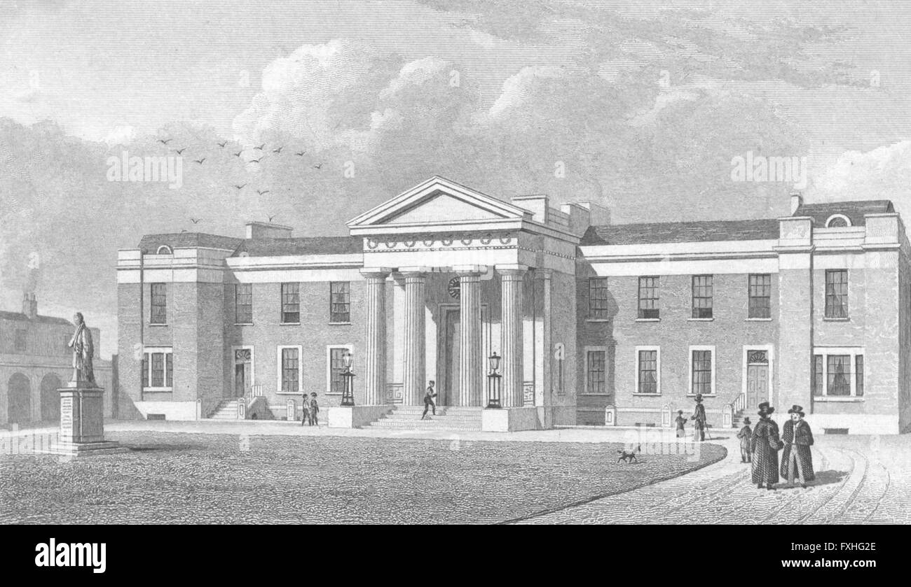 Londres : chemisier's Alms Maisons, Hoxton, antique print 1828 Banque D'Images