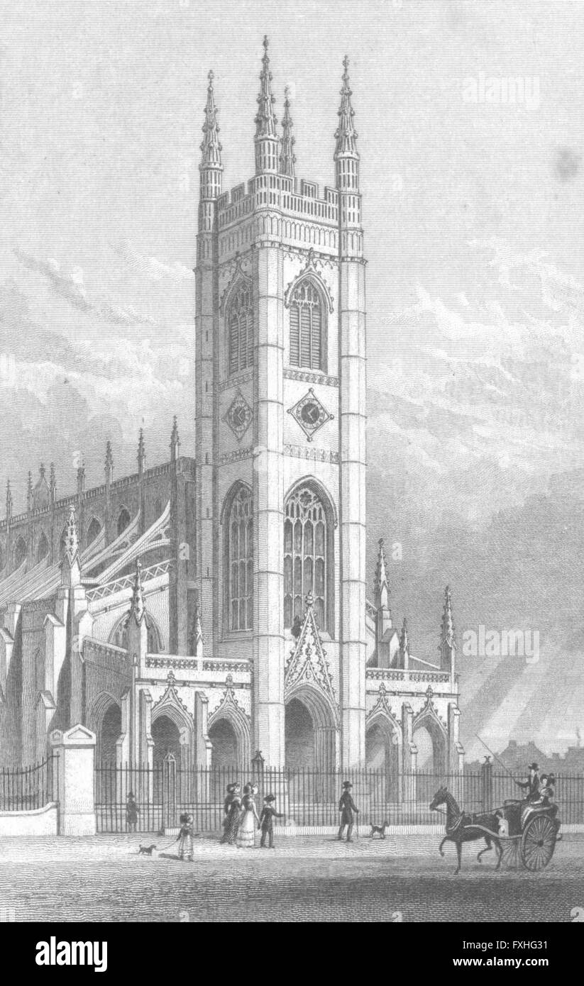 Londres : St Lukes Church, Chelsea, antique print 1828 Banque D'Images