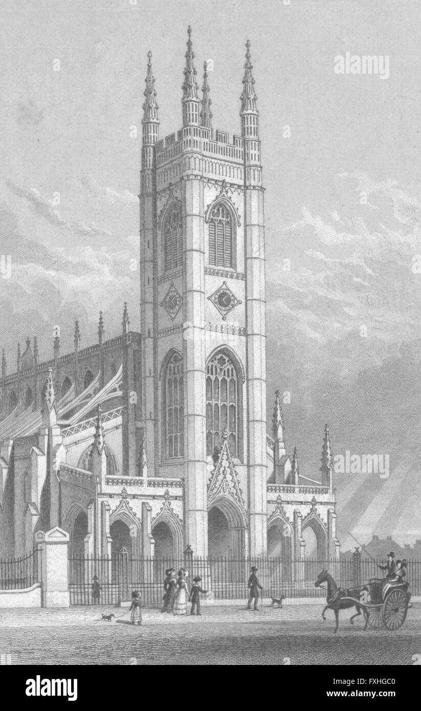 Londres : St Lukes Church, Chelsea, antique print 1828 Banque D'Images