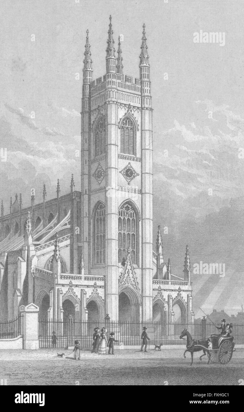 Londres : St Lukes Church, Chelsea, antique print 1828 Banque D'Images