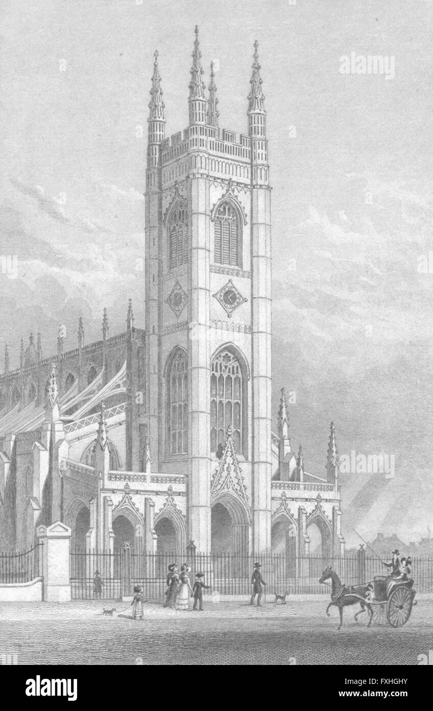 Londres : St Lukes Church, Chelsea, antique print 1828 Banque D'Images