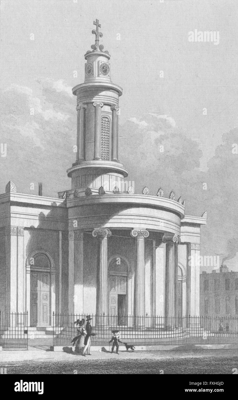 Londres : La nouvelle église, Camden Town, antique print 1828 Banque D'Images Londres : La nouvelle église, Camden Town, antique print 1828 Banque D'Images