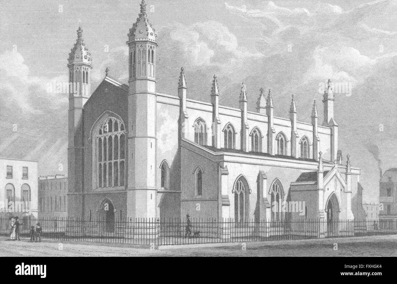 CHURCHES : église de la Trinité, Cloudesley Sq, antique print 1829 Banque D'Images