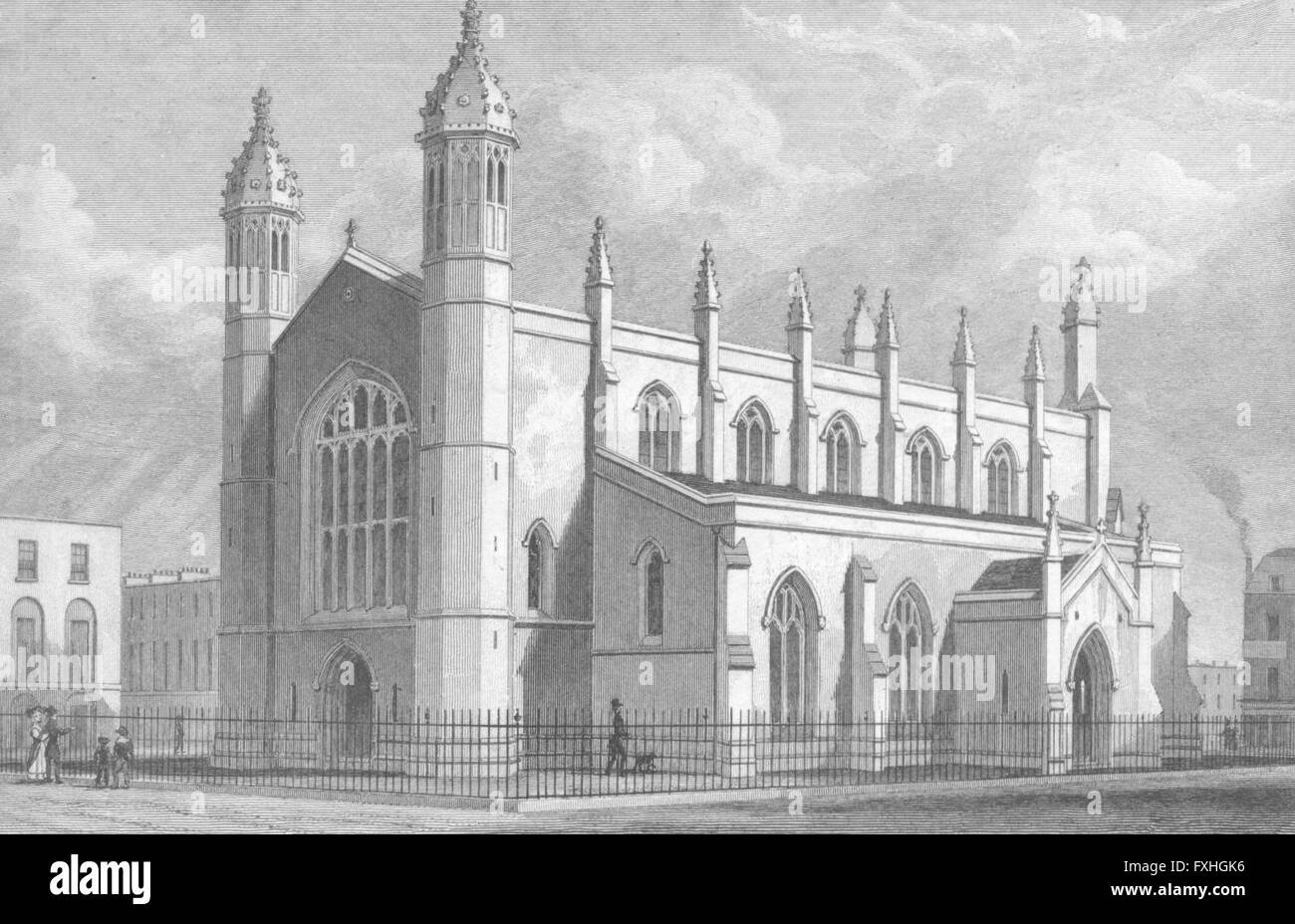 CHURCHES : église de la Trinité, Cloudesley Sq, antique print 1829 Banque D'Images