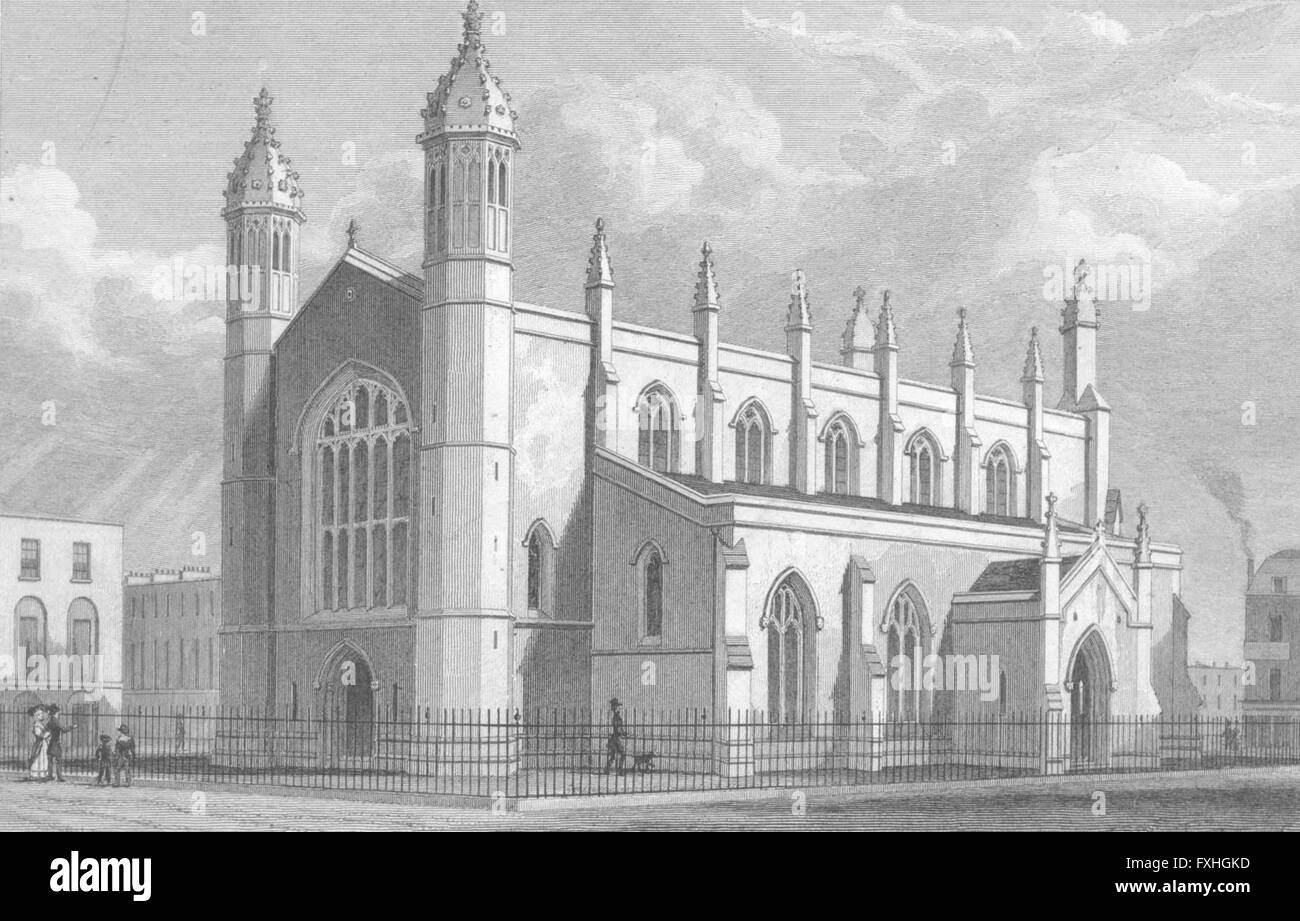 CHURCHES : église de la Trinité, Cloudesley Sq, antique print 1829 Banque D'Images