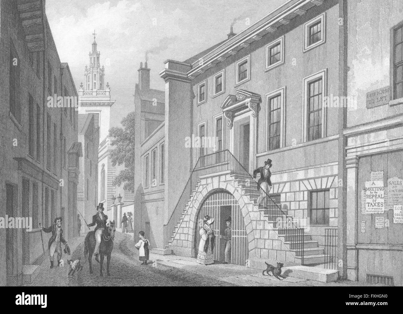 Bâtiments : Dyer's Hall, rue College, antique print 1830 Banque D'Images