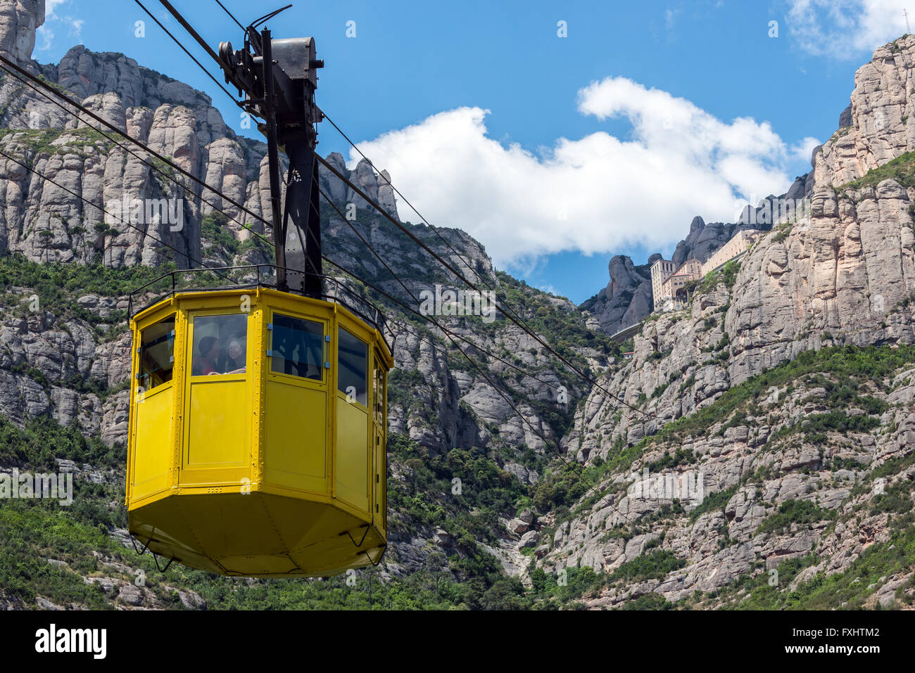 Téléphérique jusqu'à l'abbaye bénédictine de Santa Maria de Montserrat Montserrat mountain à Monistrol de Montserrat, Espagne Banque D'Images