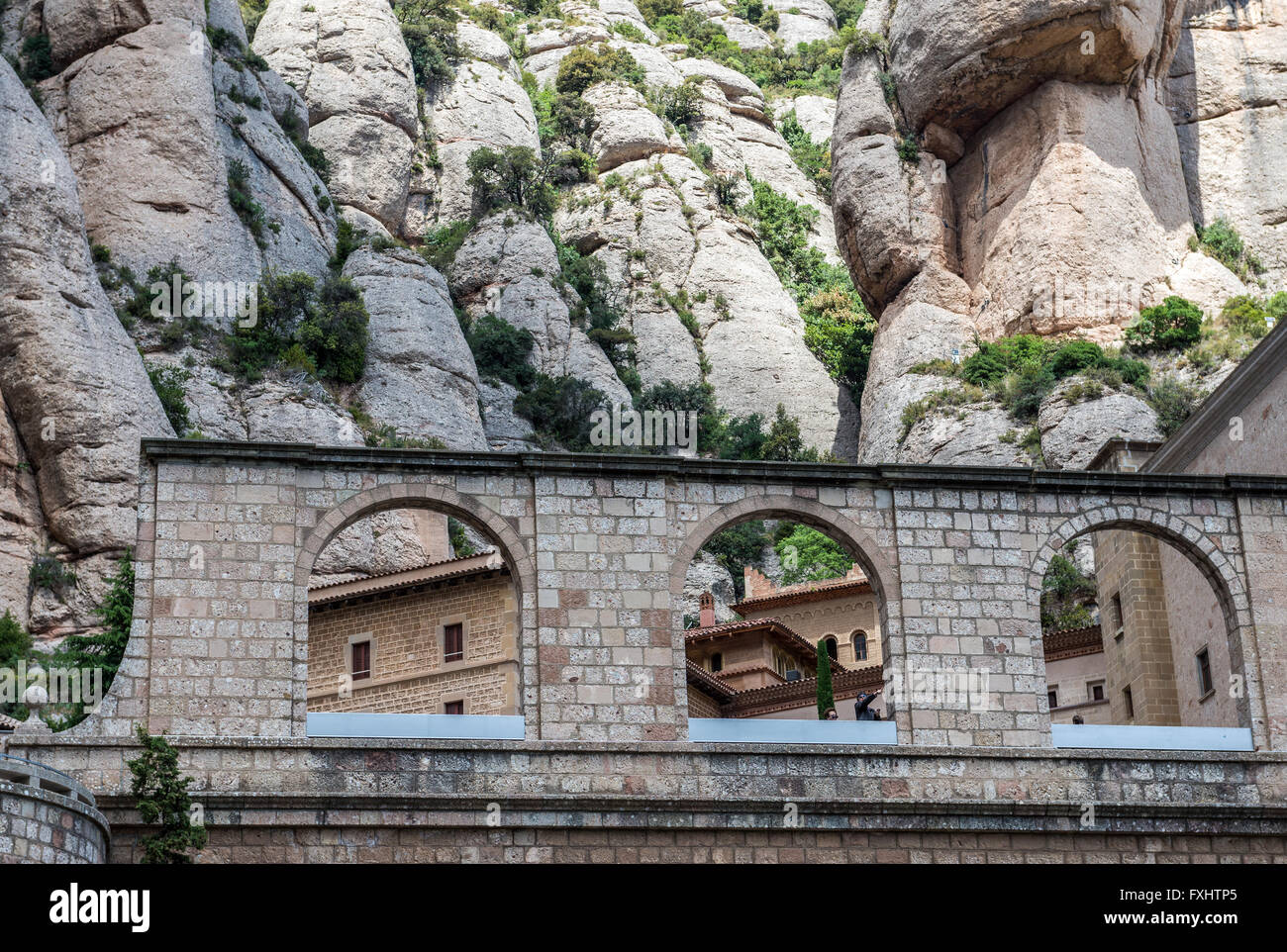 Plus de roches abbaye bénédictine Santa Maria de Montserrat sur la montagne de Montserrat à Monistrol de Montserrat, en Catalogne, Espagne Banque D'Images