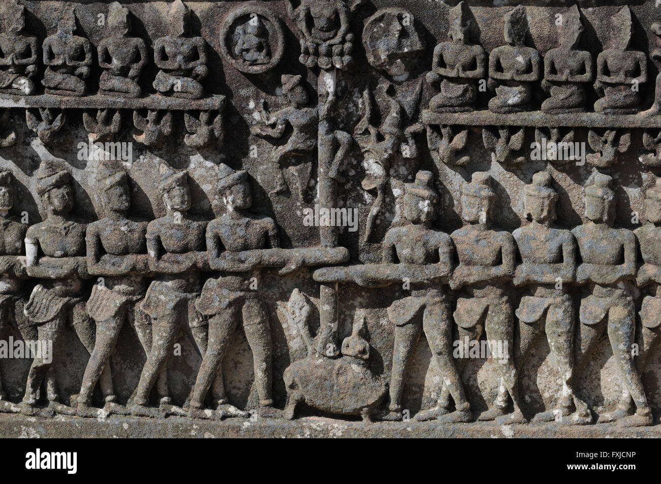 bas-relief, Ta Prohm de Bati, Tonle Bati, province de Takéo, Cambodge. Une excursion d'une journée près de Phnom Penh. Crédit: Kraig Lieb Banque D'Images