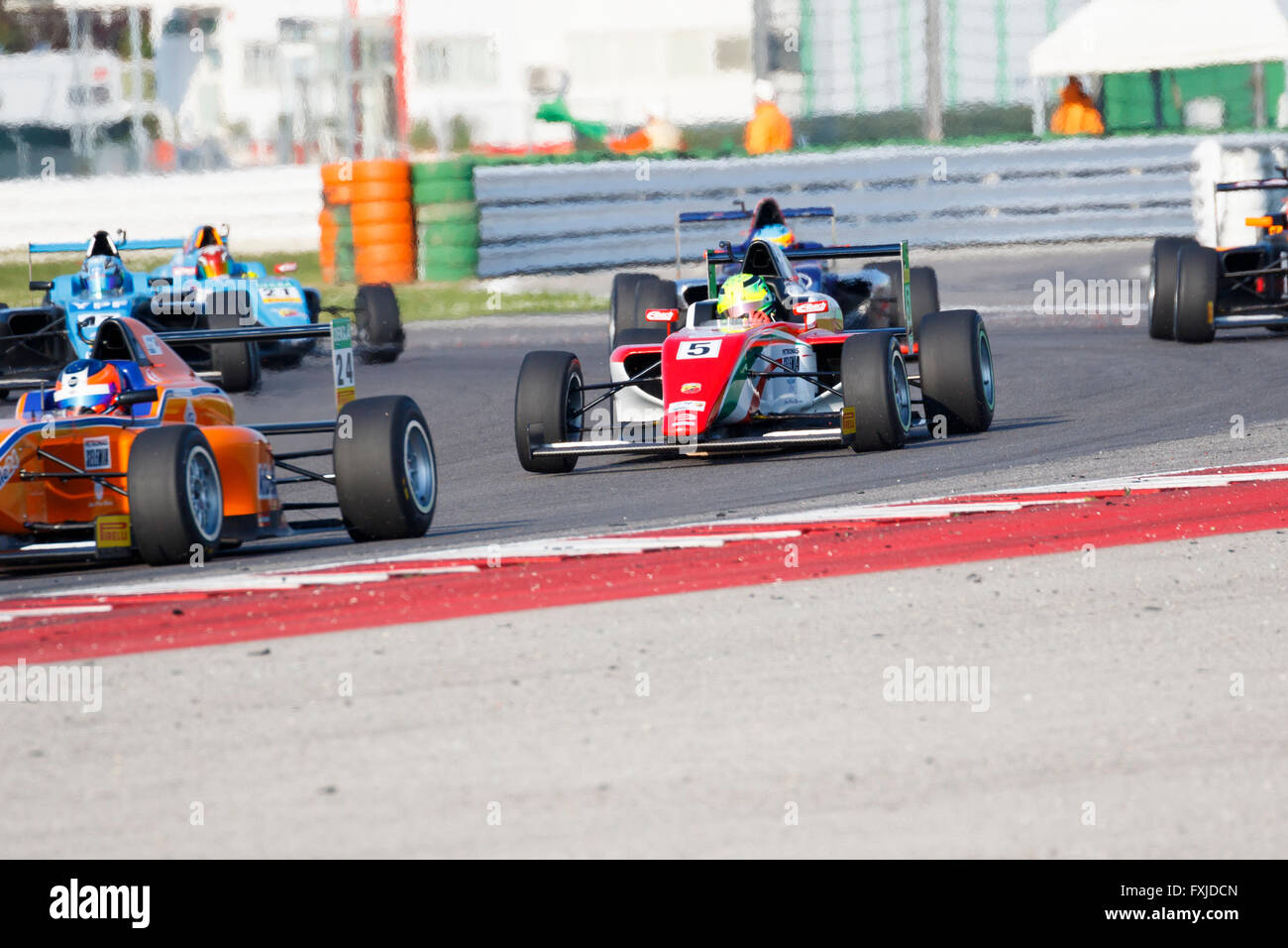 Misano Adriatico, Italie - 10 Avril 2016 : Une Tatuus F4 T014 Abarth de Prema Power Team, équipe entraînée par Mick Schumacher Banque D'Images