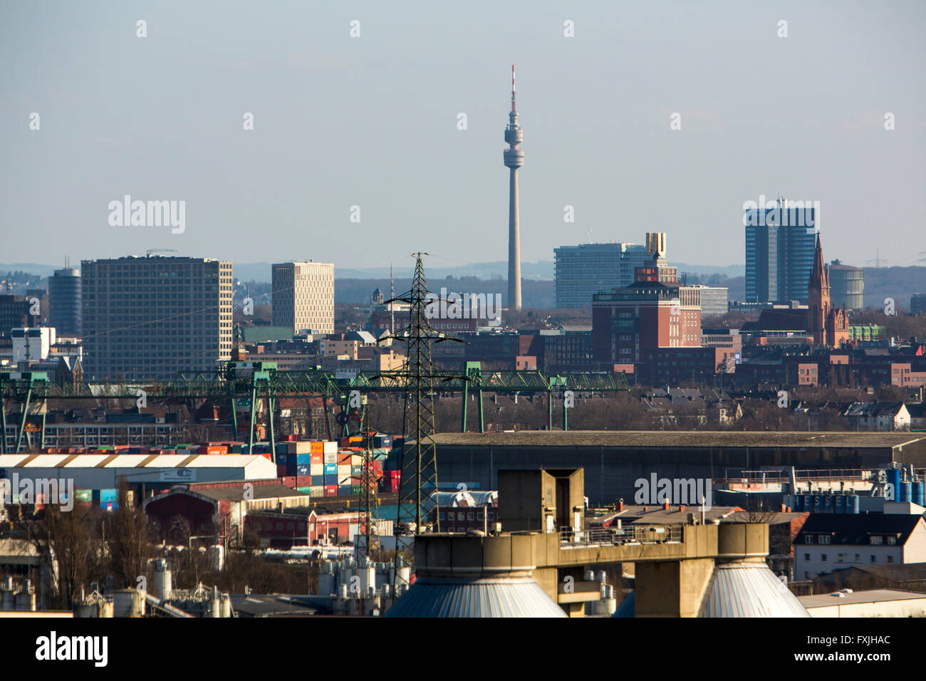 Panorama Ville de Dortmund, ville, tour de télévision Florian, Dortmunder U, tour de l'autoclave, d'épuration de la rivière Emscher Deusen, Banque D'Images