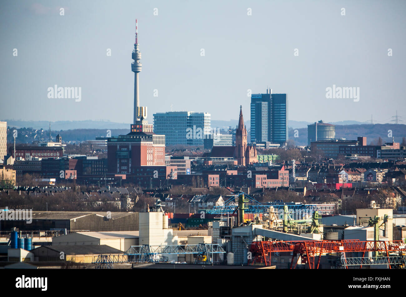 Panorama Ville de Dortmund, ville, tour de télévision Florian, Dortmunder U, d Banque D'Images