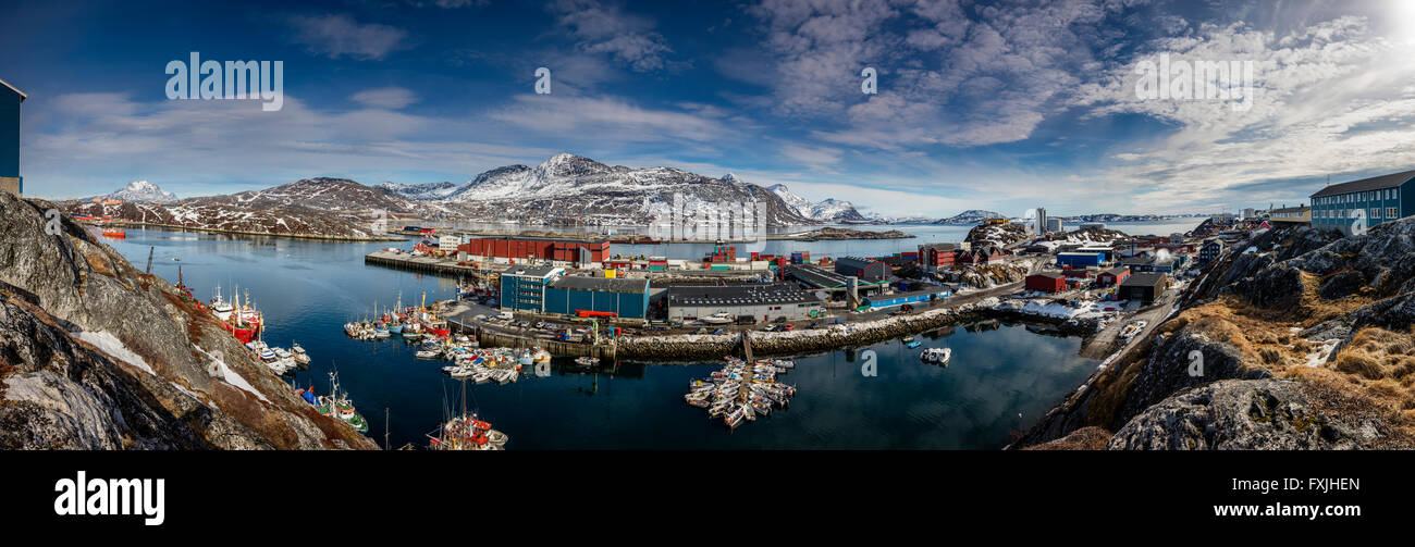 Vue panoramique du port de Nuuk, Groenland Banque D'Images