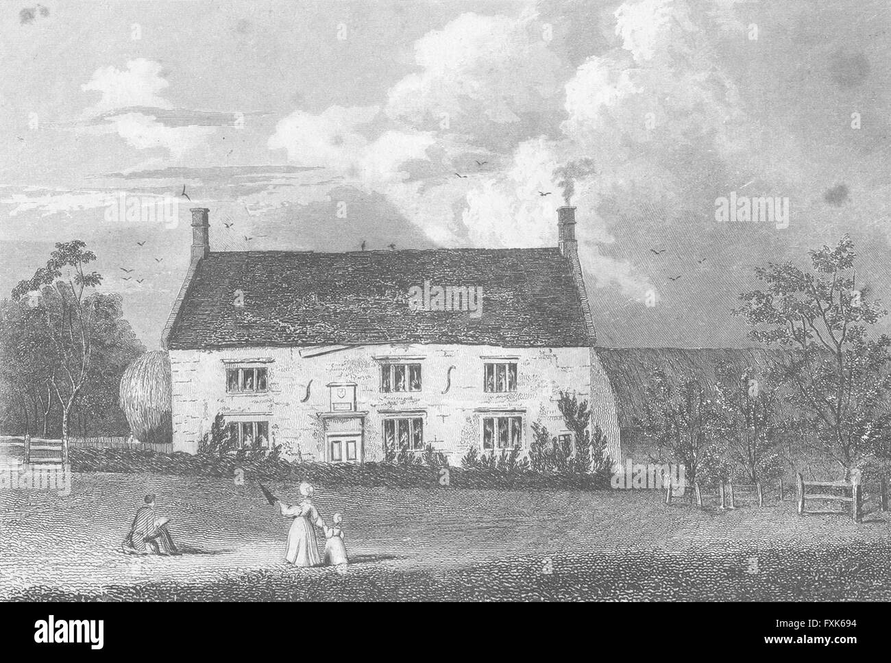 LINCS : Woolsthorpe Manor berceau Isaac Newton, antique print 1836 Banque D'Images