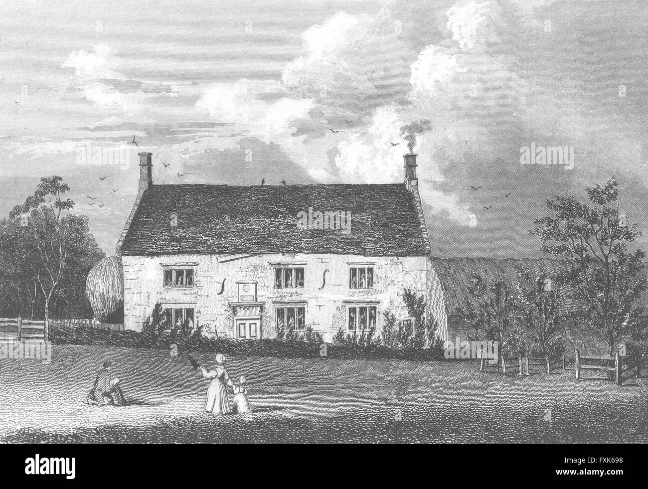 LINCS : Woolsthorpe Manor berceau Isaac Newton, antique print 1836 Banque D'Images