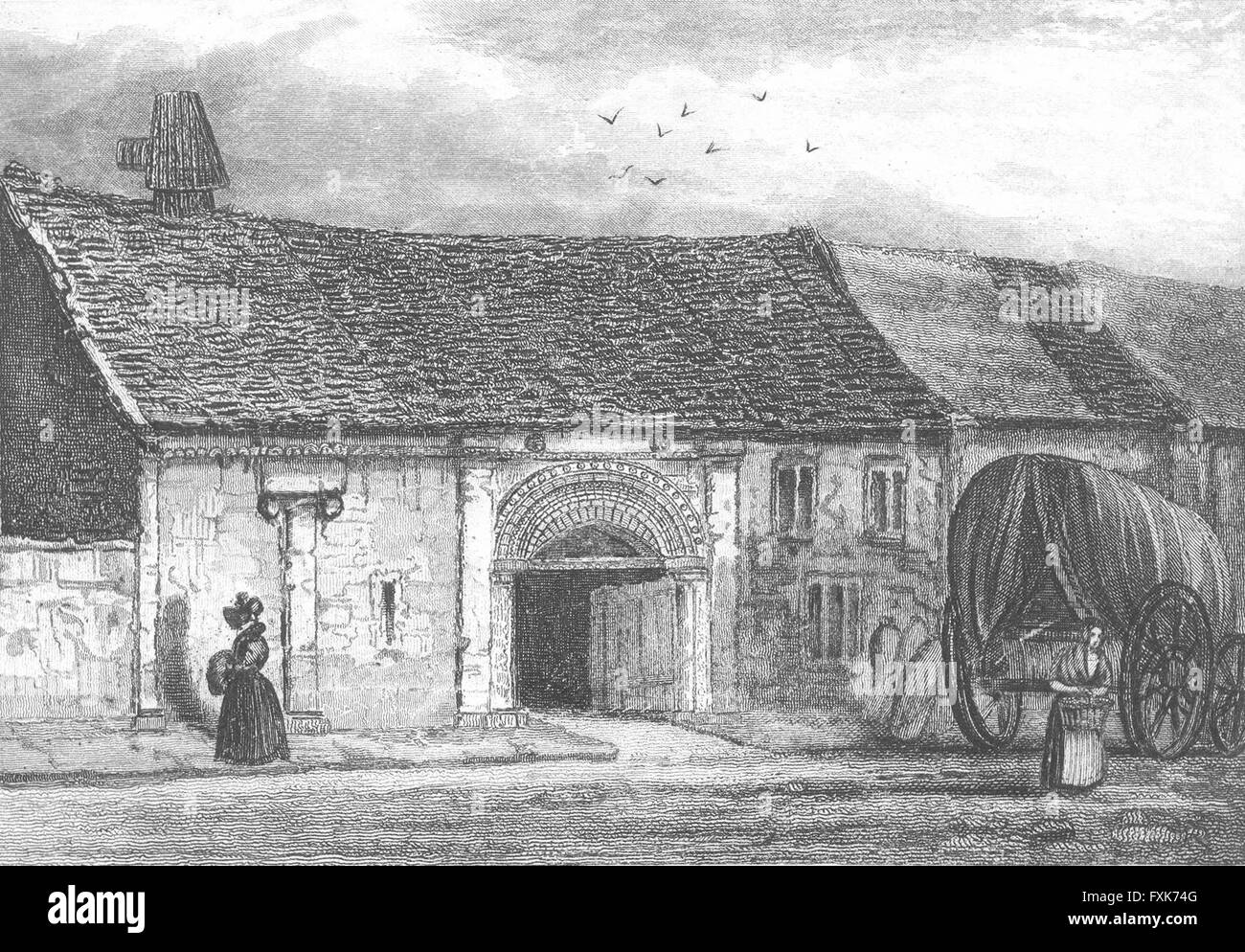 LINCOLN : Jean de Gand's Stables : STABLE : Saunders, antique print 1836 Banque D'Images