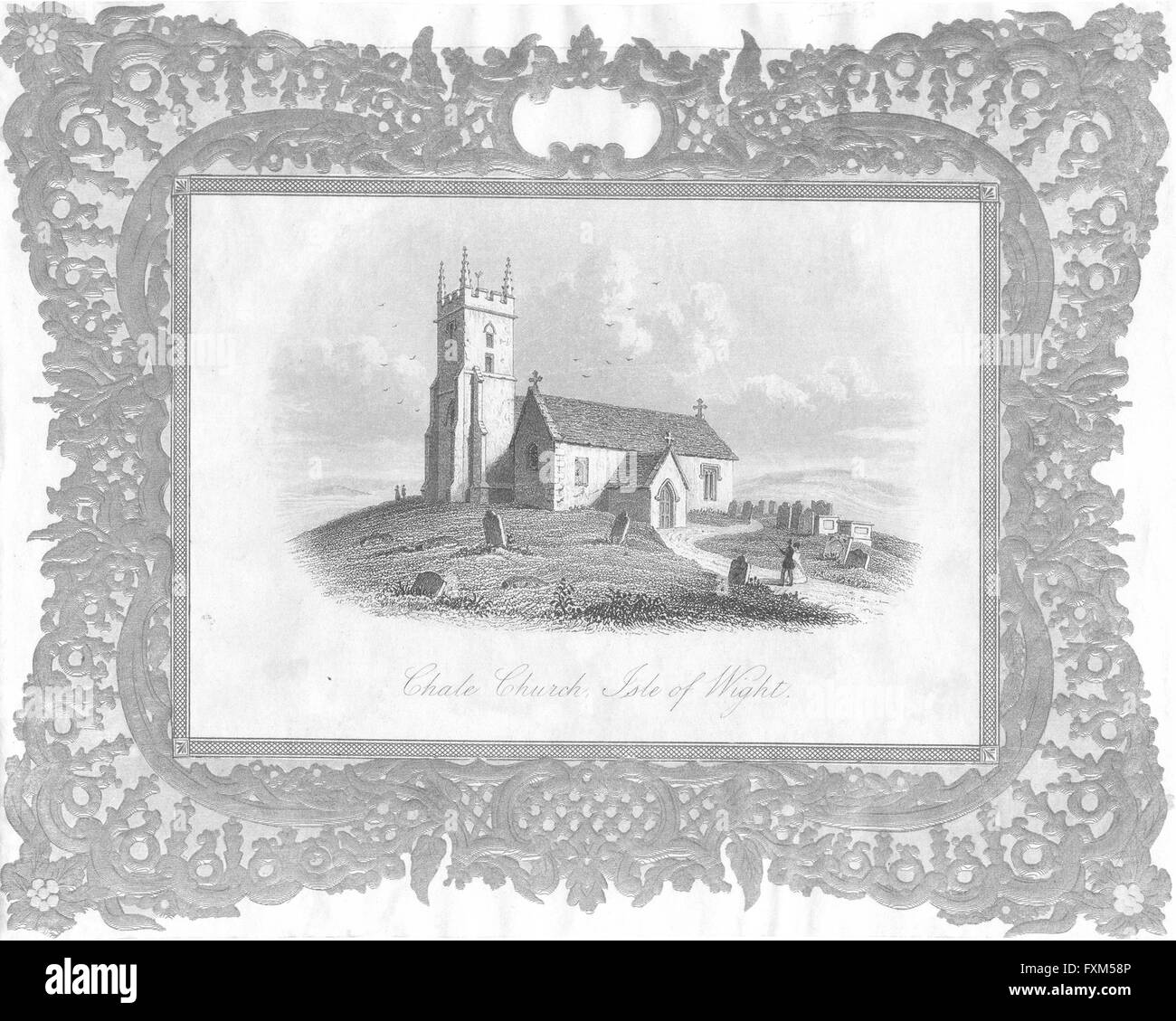 L'OIEAU : Chale Église, île de Wight, antique print c1855 Banque D'Images