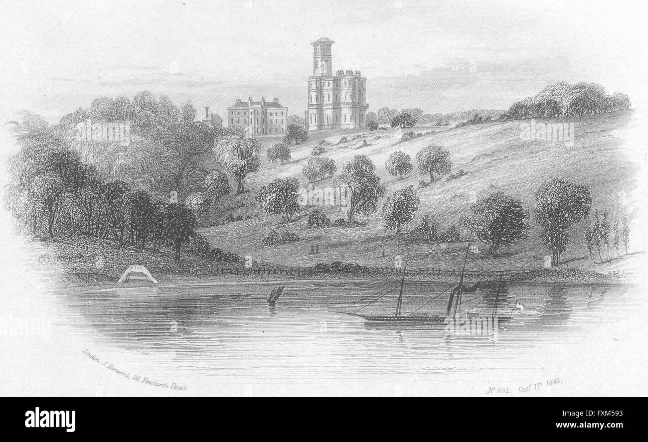 L'OIEAU : Osborne House, Île de Wight, antique print 1846 Banque D'Images