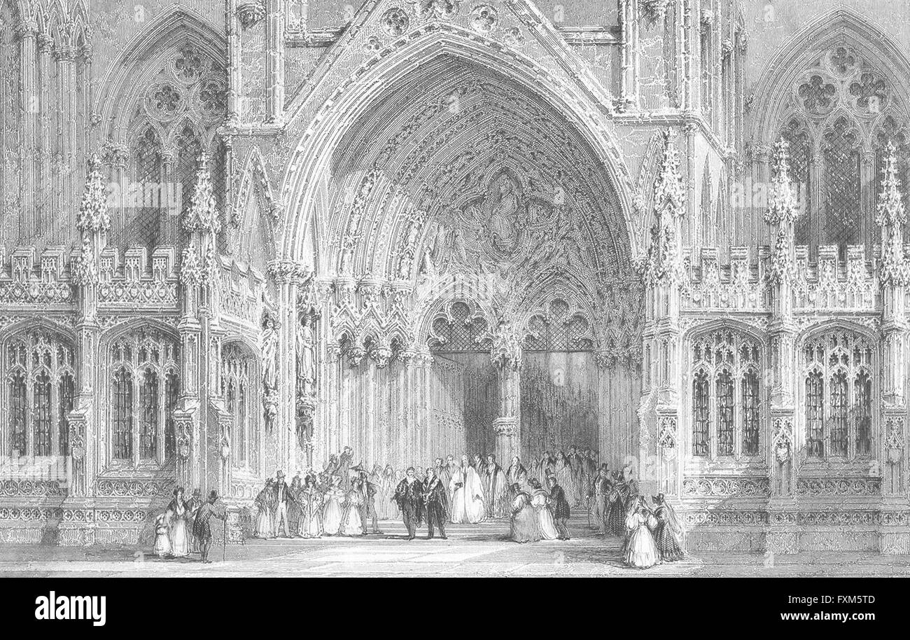LINCS : Entrée à la cathédrale de Lincoln : Allom, antique print 1836 Banque D'Images