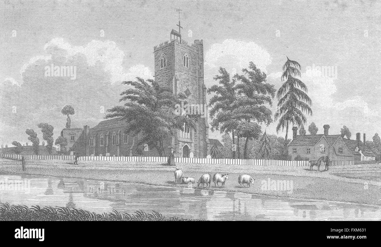 HERTFORDSHIRE : Broxbourne : Eglise : Hughson, antique print 1807 Banque D'Images