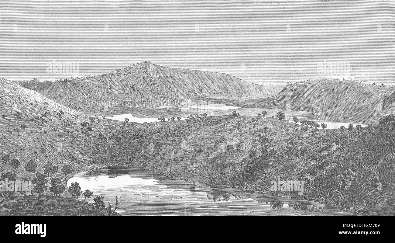 L'AUSTRALIE : (Mt Gambier, Middle Valley Lake), antique print c1870 Banque D'Images