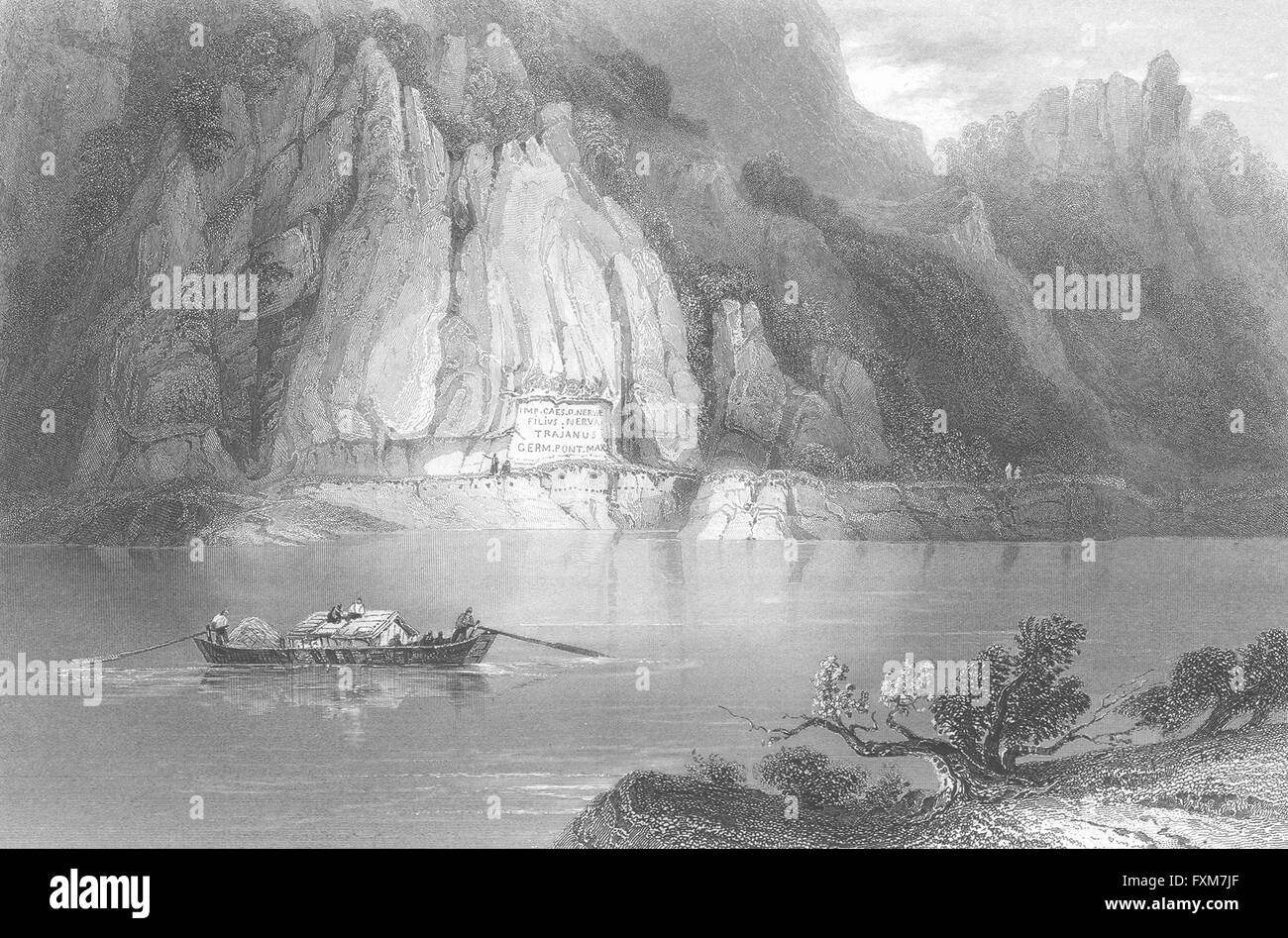 Hongrie : Inscription, Trajan Danube 72038 campagne, ancien 1840 Banque D'Images