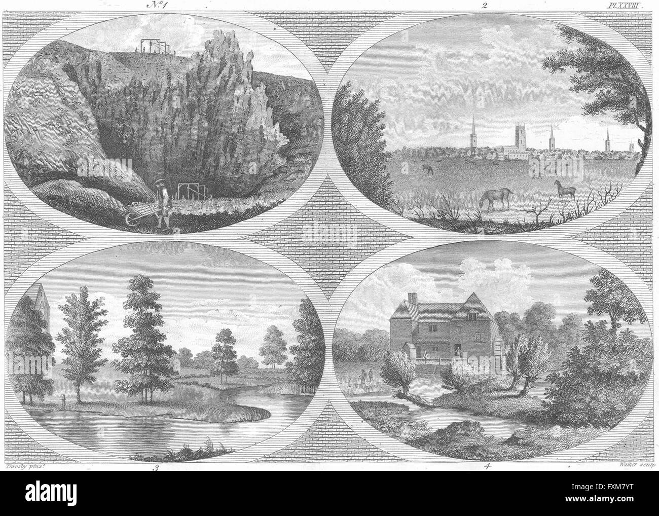 Swithland : LEICESTER Fosse Ardoise ; Normanton ; Belgrave, antique print 1791 Banque D'Images