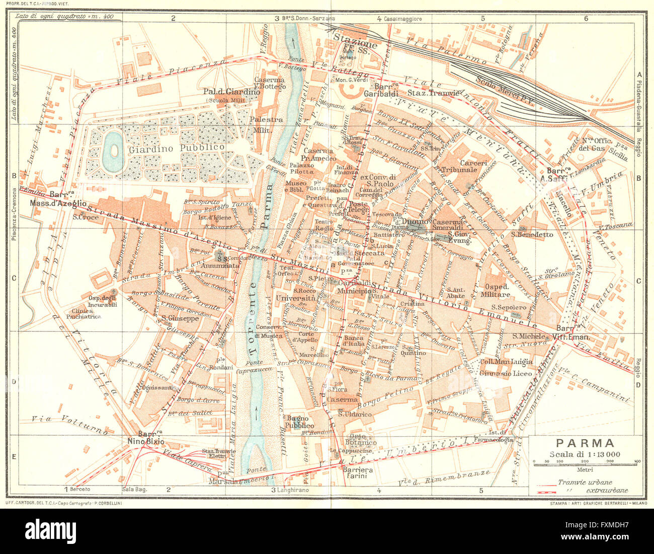 Parme. Plan Plan de la ville ville vintage. L'Italie, 1927 Banque D'Images