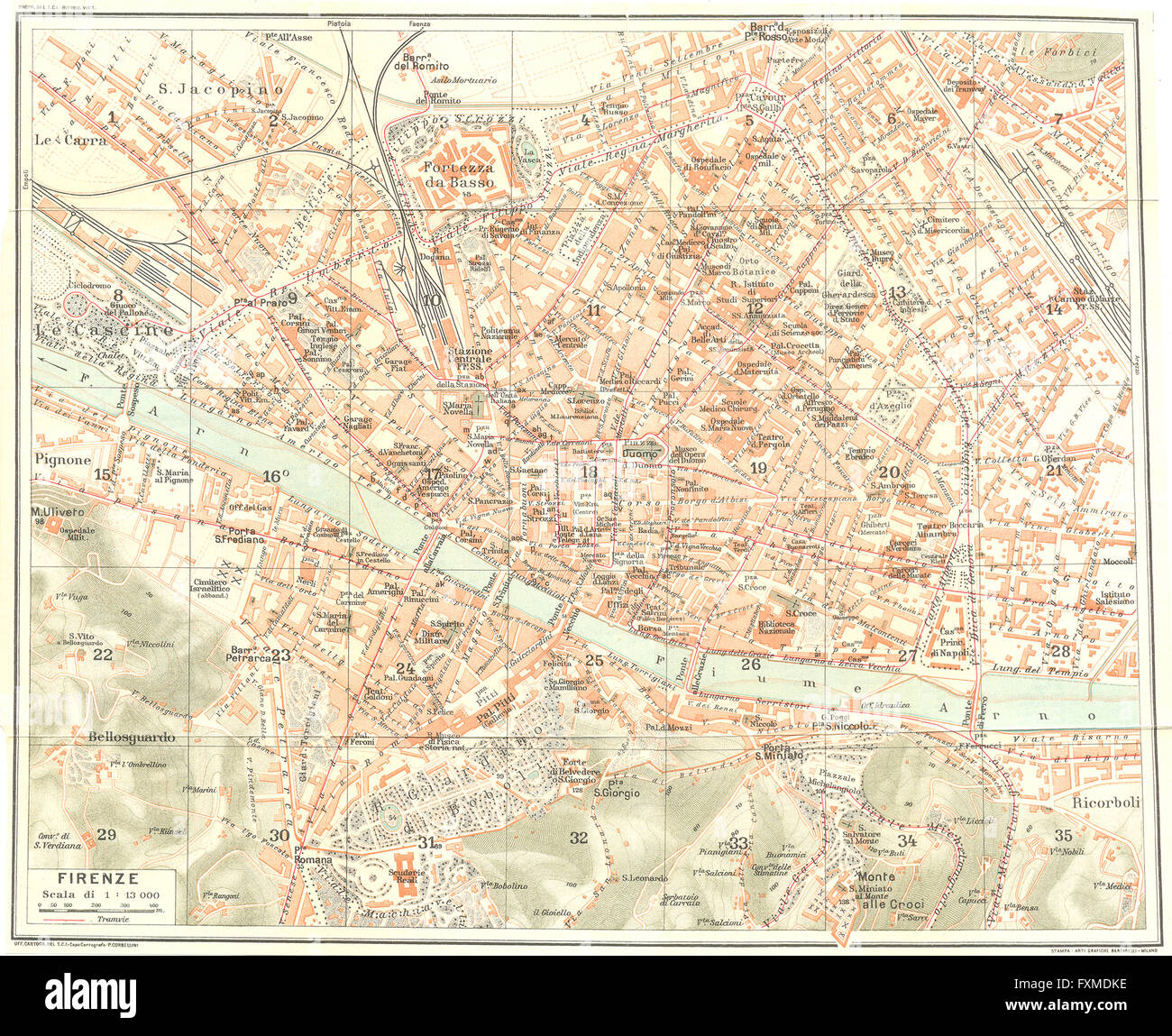 FLORENCE FIRENZE. Plan Plan de la ville ville vintage. L'Italie, 1927 Banque D'Images