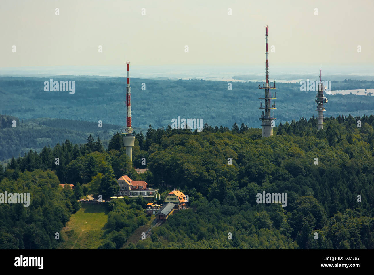 Vue aérienne, antennes de télévision, convertisseur, tour de télévision plus de Heidelberg, Heidelberg, Rhein-Neckar-Kreis, Bade-Wurtemberg Banque D'Images