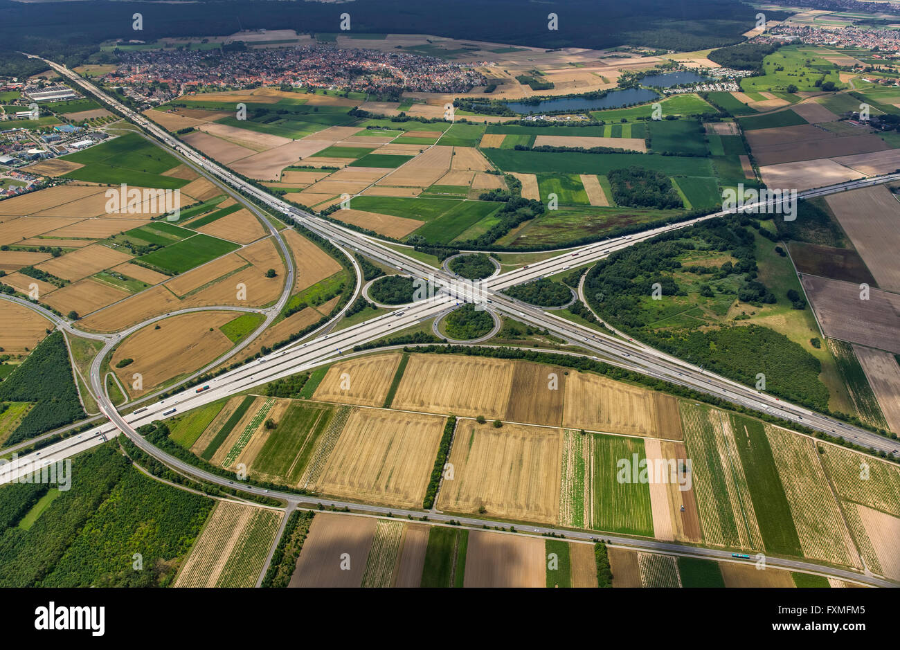 Vue aérienne, la plus proche intersection Walldorf, A5 et A6, le Shamrock, Walldorf, Baden-Wurttemberg, Allemagne, Europe, vue aérienne, Banque D'Images