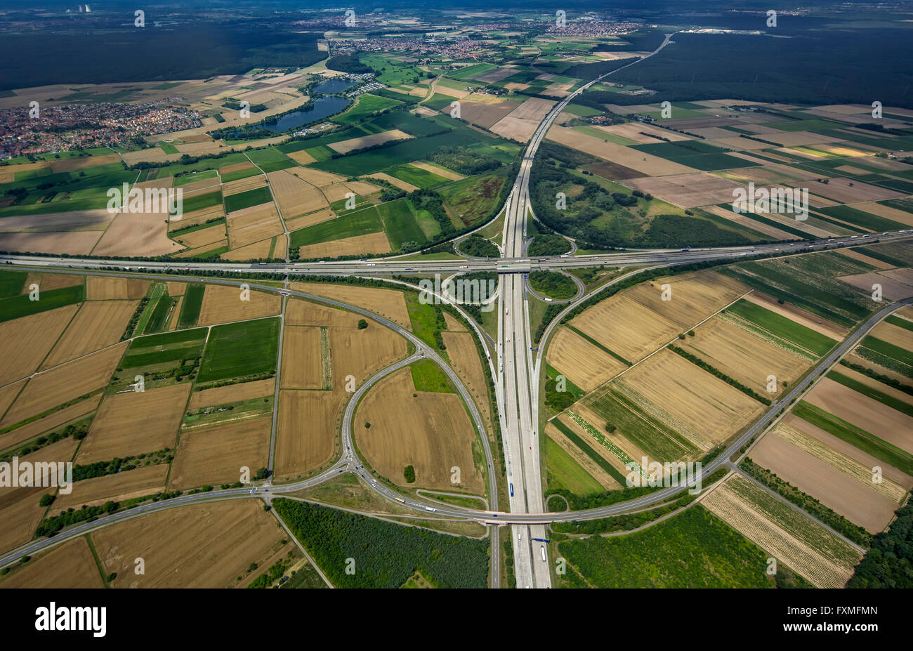 Vue aérienne, la plus proche intersection Walldorf, A5 et A6, le Shamrock, Walldorf, Baden-Wurttemberg, Allemagne, Europe, vue aérienne, Banque D'Images
