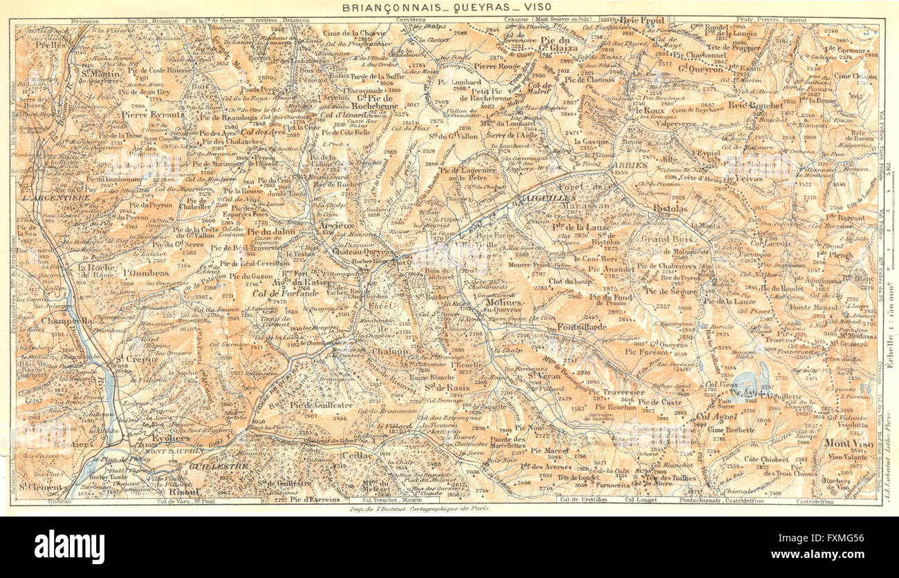 HAUTES-Alpes. Brianconnais Queyras Viso. Alpes Françaises, carte de 1926 Banque D'Images