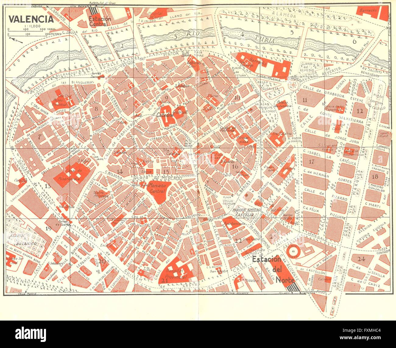 Espagne : Valence, 1929 carte vintage Banque D'Images