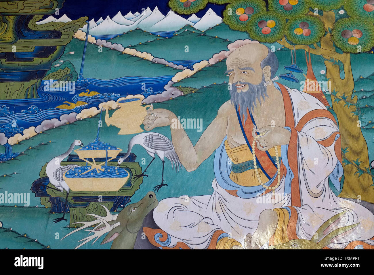 Une fresque à l'Punakha Dzong Pungtang (également connu sous le nom de Dechen Photrang Dzong), Punakha, Bhoutan. Banque D'Images